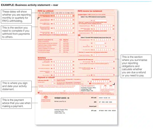 Business Activity Statement Example (back)